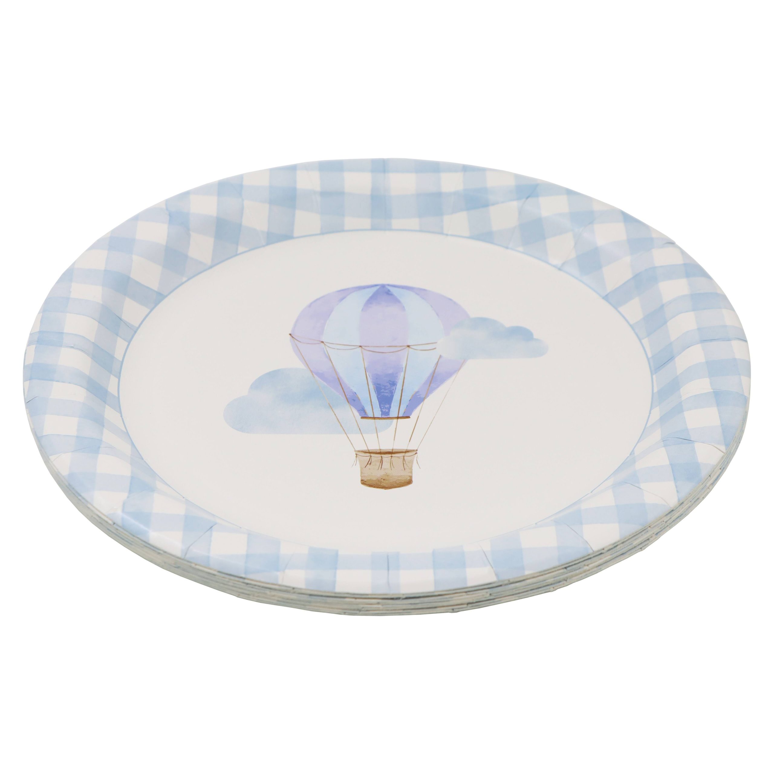 9" Blue Hot Air Balloon & Gingham Dinner Plates, 10ct. by Celebrate It™ - Image 2