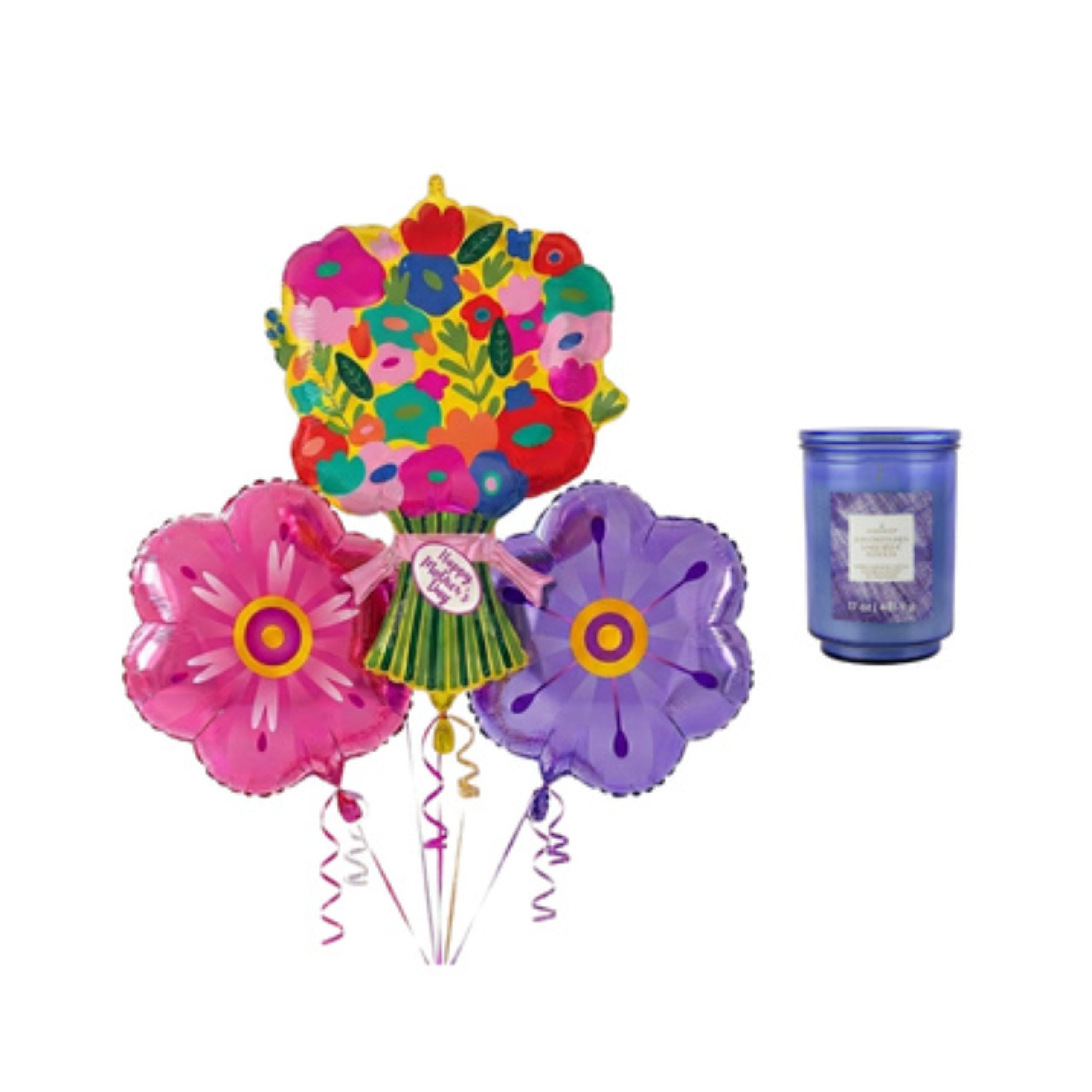 Mother's Day Flower Bouquet Foil Balloons & Candle Bundle