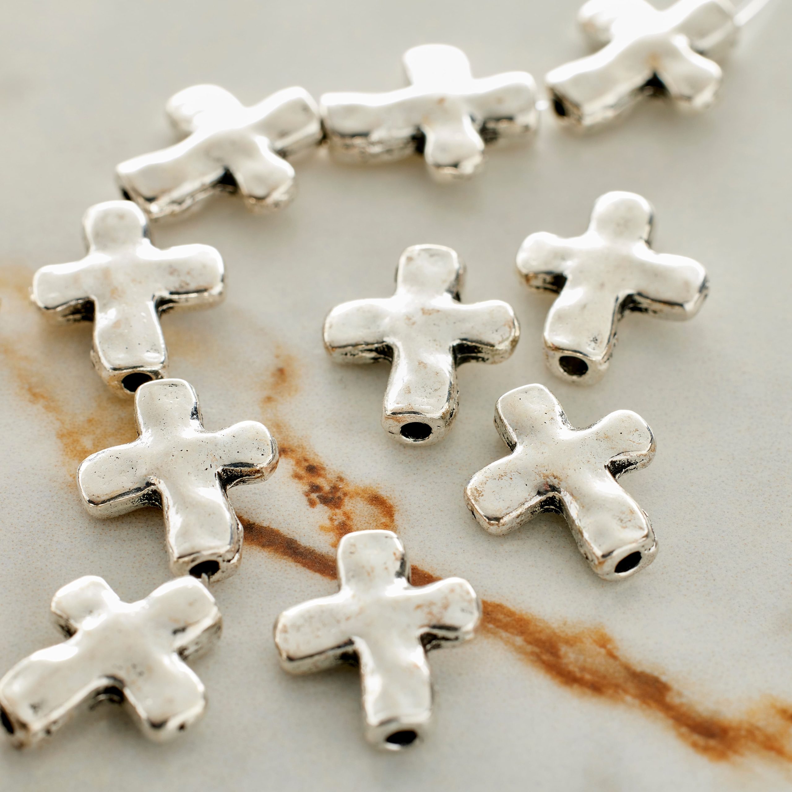 Silver Plated Wavy Metal Cross Beads, 13mm by Bead Landing™ - Image 2
