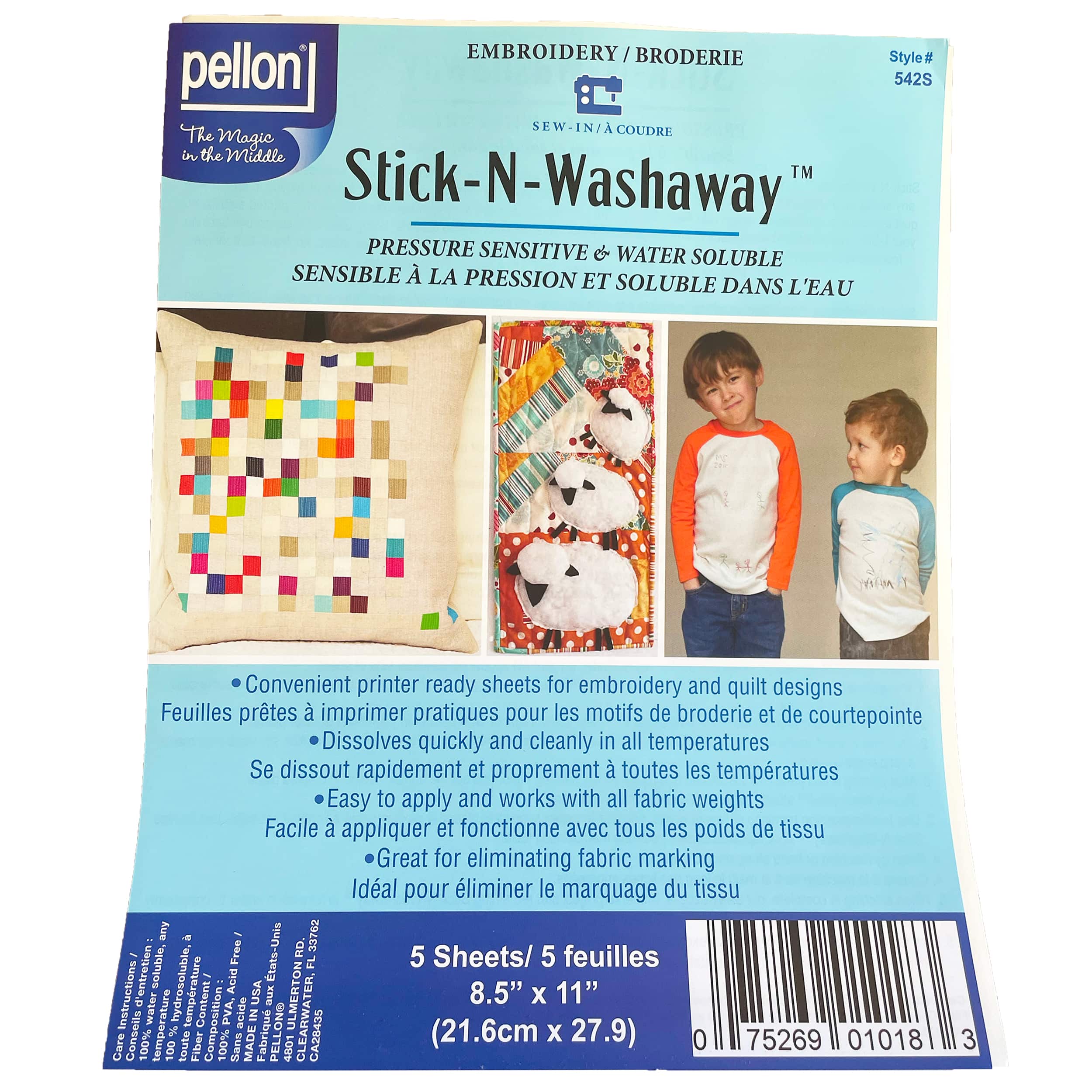 Pellon® Stick-N-Washaway™ 542S 8.5" x 11" White Embroidery Stabilizer Sheets, 5ct.