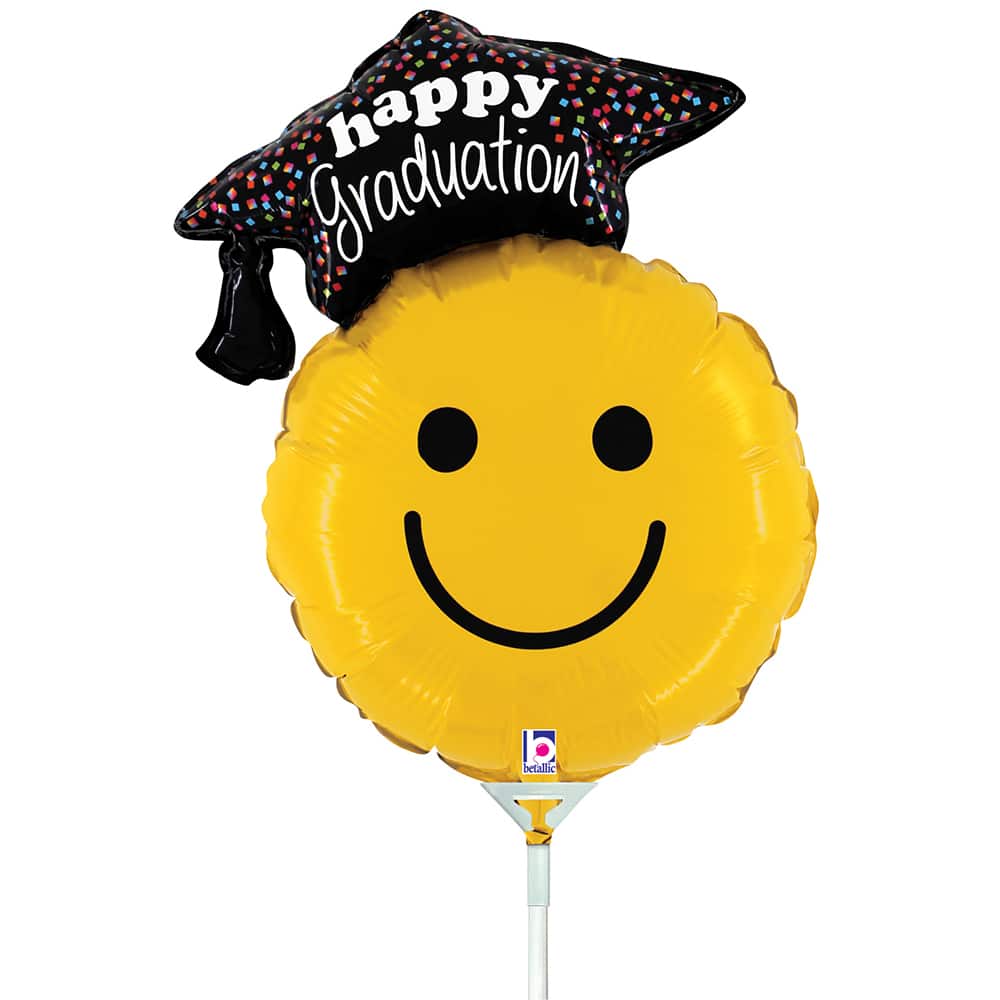 10" Graduation Smiley Stick Balloon
