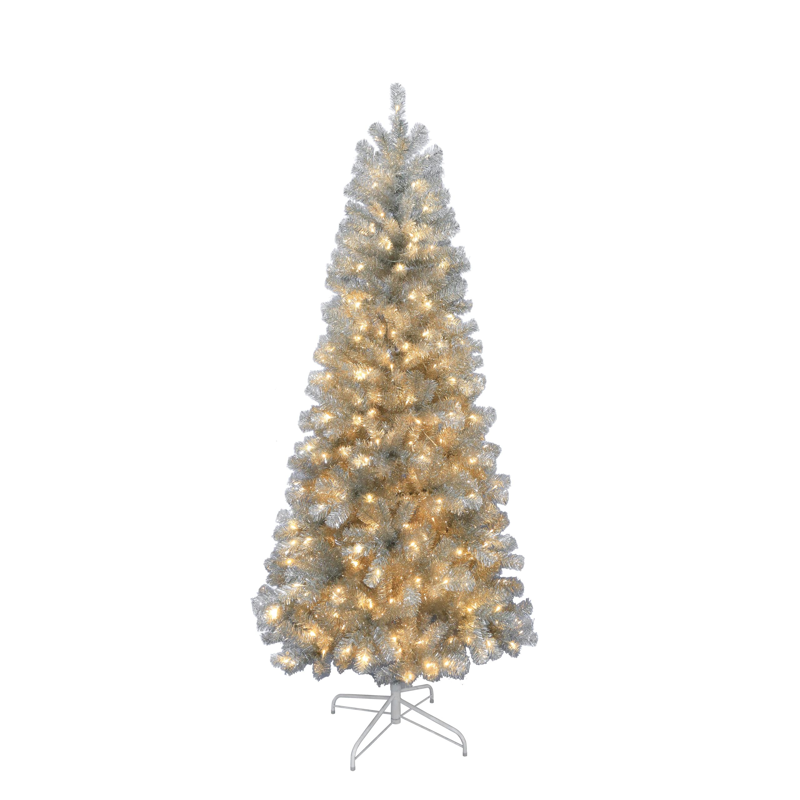 7ft. Pre-Lit Champagne Tinsel Artificial Christmas Tree, Warm White LED Lights by Ashland® - Image 4