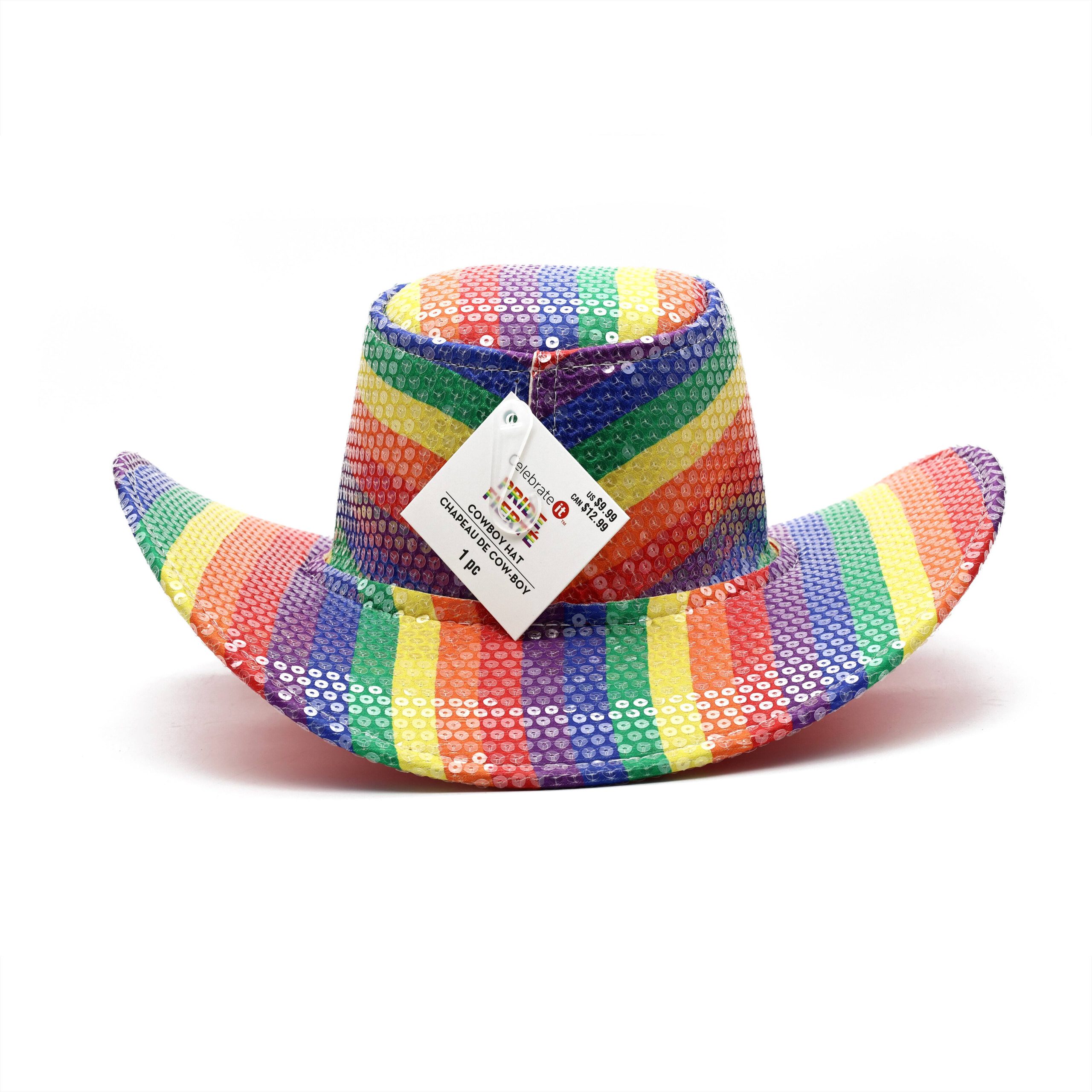 Pride Rainbow Stripes & Sequins Adult Cowboy Hat by Celebrate It™ - Image 3